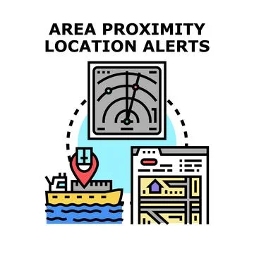 Area proximity location alerts concept with radar map Stock Illustration