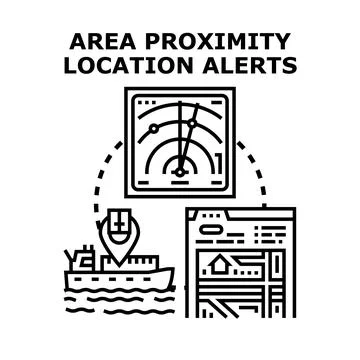 Area proximity location alerts concept with radar map Stock Illustration