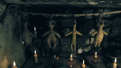 Area ritual with the voodoo doll Stock Footage