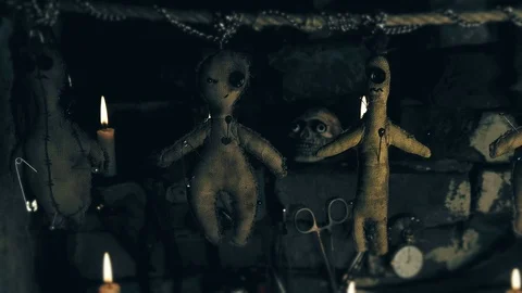 Area ritual with the voodoo doll Stock Footage