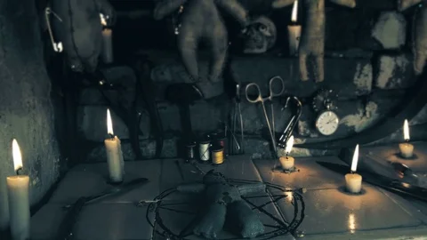 Area ritual with the voodoo doll Stock Footage