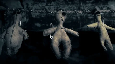 Area ritual with the voodoo doll Stock Footage