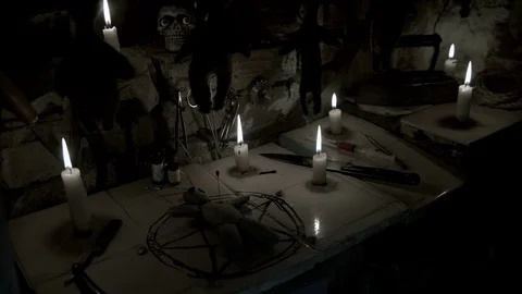 Area ritual with the voodoo doll Stock Footage