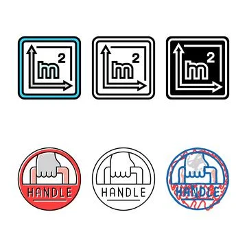 Area square pack metre label product caution color icon vector Stock Illustration