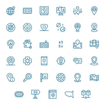 Area Vector Icon Library with 35 Regular Line Retina Ready Display Perfect .. Stock Illustration