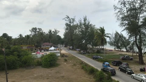 Area view of coconut tree and sand beach in Tok Bali, Kelantan Stock Footage 227120913