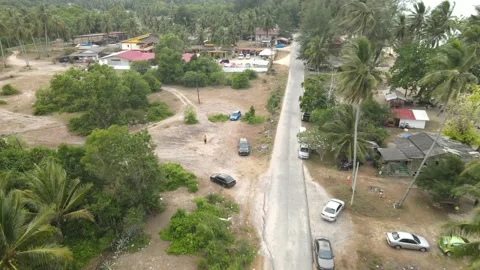 Area view of coconut tree and sand beach in Tok Bali, Kelantan Stock Footage 227121971