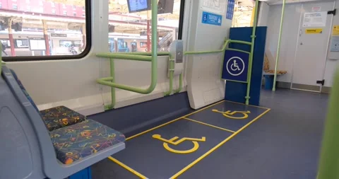 Area for wheelchair users on a metro train in Melbourne Australia Vídeos de archivo 277086276