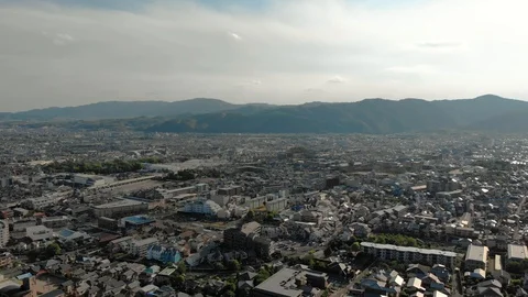 Areal, 200 Degree Panoramic View Over Suburban Kyoto Stock Footage 112010336