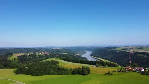 Areal of a beautiful landscape with the danube in Upper Austria Stock-Footage 157849953