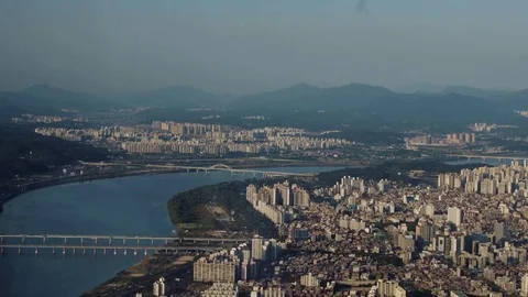 Areal cityscape of Seoul Stock Footage