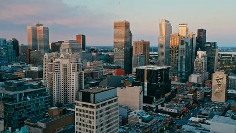 Areal drone footage of montreal canada at sunset Stock Footage
