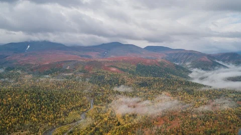Areal drone hyperlapse, fly above clouds, Ural mountains, Russia Stock Footage 96526526