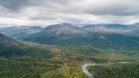 Areal drone hyperlapse, Ural mountains, Russia Video stock 96526120