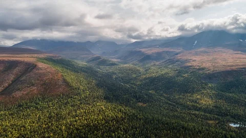 Areal drone hyperlapse, Ural mountains, Russia Stock Footage 96526198