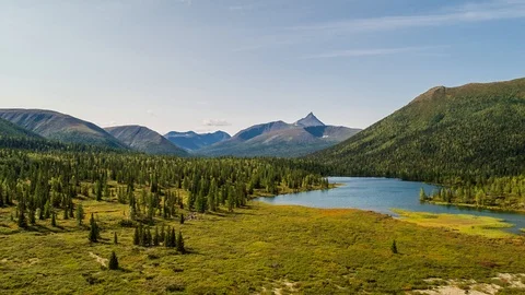Areal drone hyperlapse, Ural mountains, Russia Stock Footage 96585963