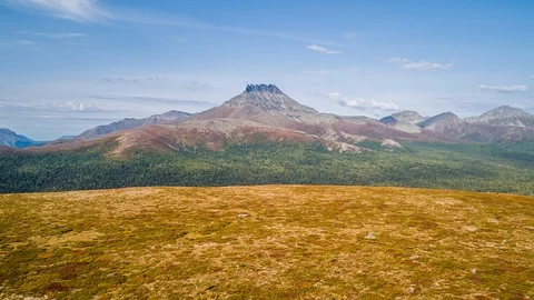 Areal drone hyperlapse, Ural mountains, Manaraga mountain, Russia Stock Footage 96585974