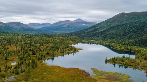 Areal drone hyperlapse, Ural mountains, Russia Stock Footage 96586015