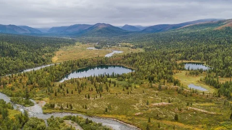 Areal drone hyperlapse, Ural mountains, Russia Stock Footage 96586022