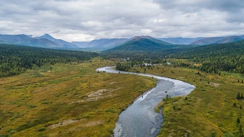 Areal drone hyperlapse, Ural mountains, Russia Stock Footage 96586029