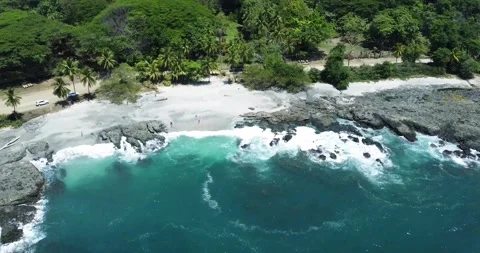 Areal drone view of Montezuma beach Nicoya Peninsula Costa Rica central America Stock Footage 282644538