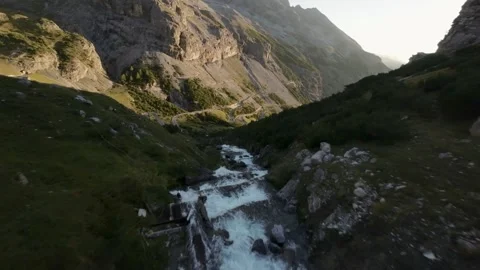 Areal mountain river waterfall downstream Stockbeeldmateriaal 254204538