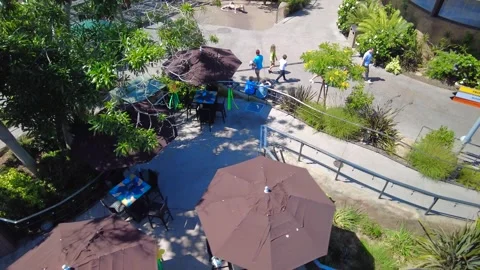 Areal People Walking at a Theme Park Stock Footage 247873011