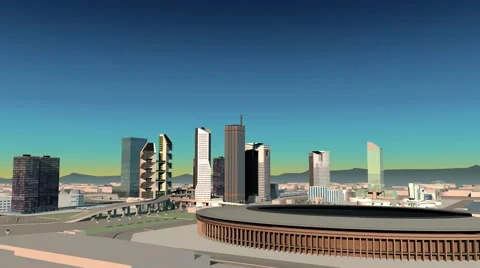 Areal shot 3D City Rendering at Evening Stock Footage 58678934