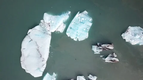 Areal Shot, Fly Over Glacier Lagoon In Large Wide Open Landscape Stock Footage 118340351