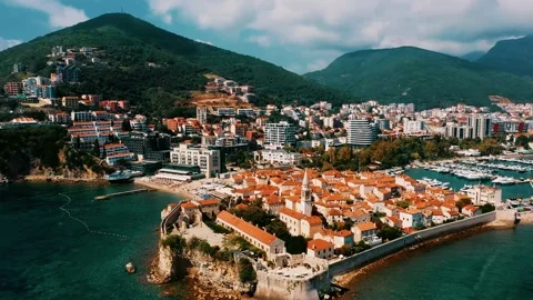 Areal shot over the Budva Stock Footage 231801157