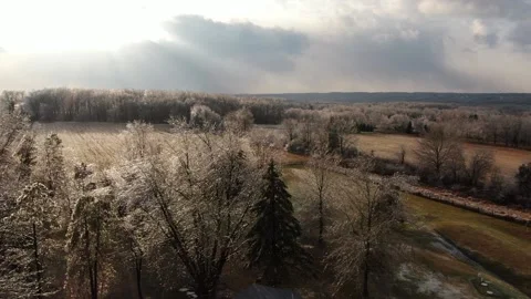 Areal Video of Ice Covered Farm Field Stock Footage