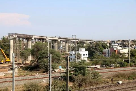 Areal view of bridge under construction Stock Photos