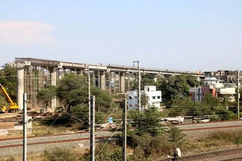 Areal view of bridge under construction Foto stock