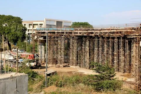 Areal view of bridge under construction Stock Photos