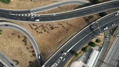 Areal view of huge road junction with many cars, slow motion Video stock 156112271