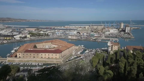 Areal view of Lazzaretto, also called the Mole Vanvitelliana, Ancona, Italy Stock Footage 80266218