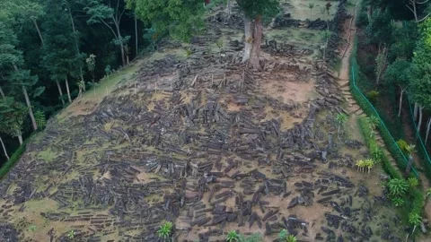 Areal view Megalithic sites Gunung Padang, Cianjur, West Java, Indonesia Video stock 252243729