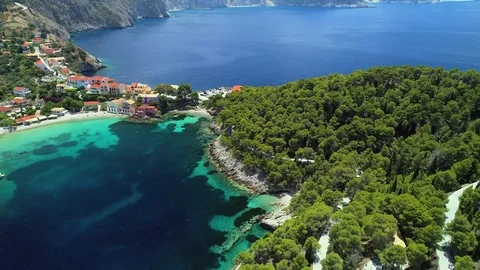 Areal view of mountain landscape with secluded beach Stock Footage 83178509