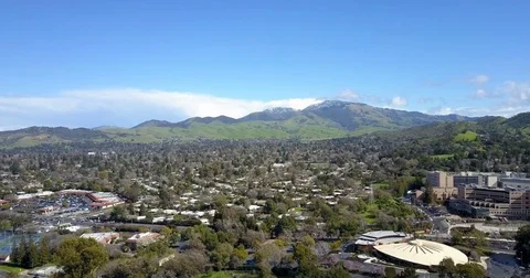 Areal view of Walnut Creek with peaks of Mount Diablo at background Stock Footage