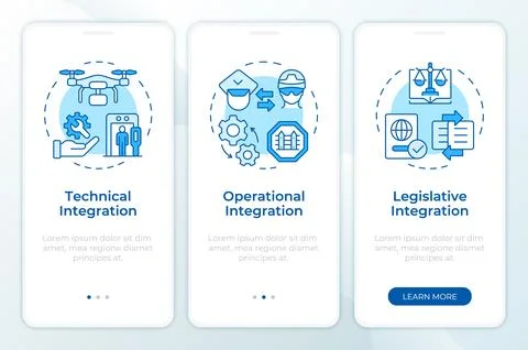 Areas of integration blue onboarding mobile app screen Stock Illustration