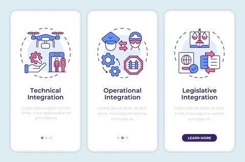 Areas of integration onboarding mobile app screen Stock Illustration