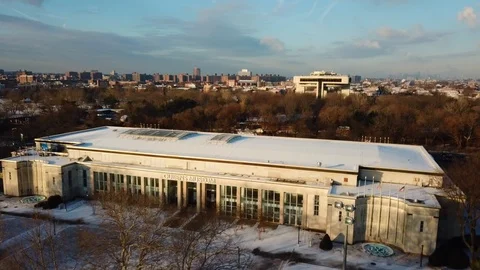 Areial Drone tilt down view of Queens Museum NYC Stock Footage 103823442