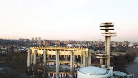 Areial drone view of NY State Pavillion Worlds Fair Stock Footage 104565270