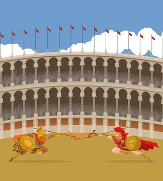 Arena coliseum gladiators clash Stock Illustration