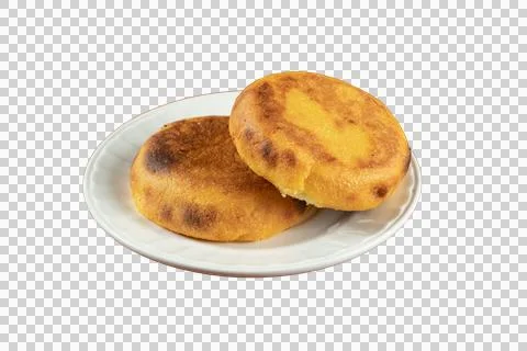 Arepas corn cakes on white plate with transparent background Stock Photos