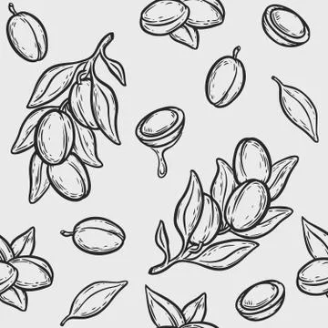Argan nut oil seamless pattern Stock Illustration