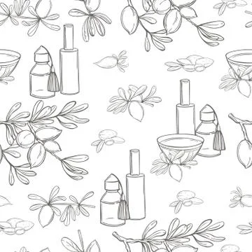 Argan oil.  Vector  seamless pattern. Illustrazione stock