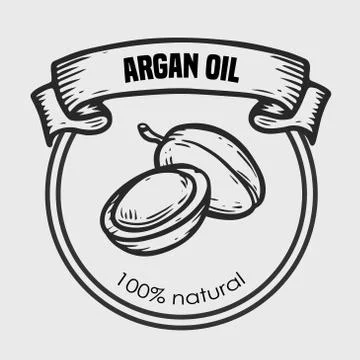 Argan vector drawing nut oil, fruit, berry, leaf, branch, plant. Stock Illustration