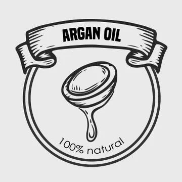 Argan vector drawing nut oil, fruit, berry, leaf, branch, plant. Stock Illustration