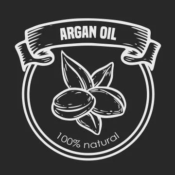 Argan vector drawing nut oil, fruit, berry, leaf, branch, plant. Stock Illustration
